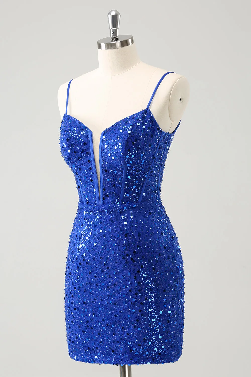 Sparkly Royal Blue Corset Tight Short Homecoming Dress with Sequins sold by Zapaka product image thumbnail 3