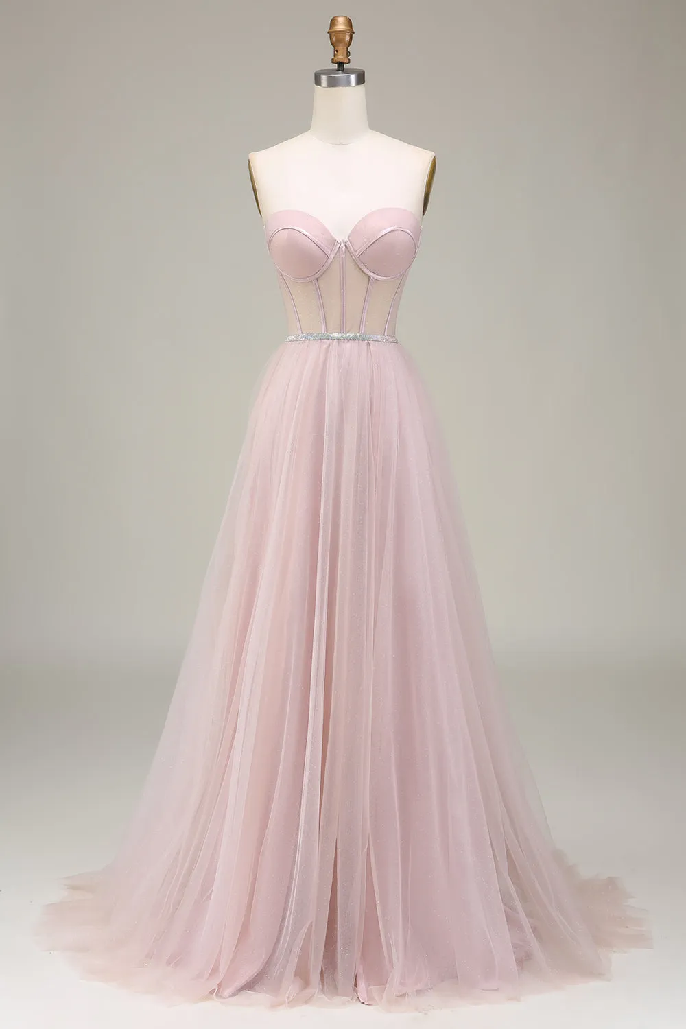Tulle Sweetheart Light Pink Prom Dress with Corset sold by Zapaka