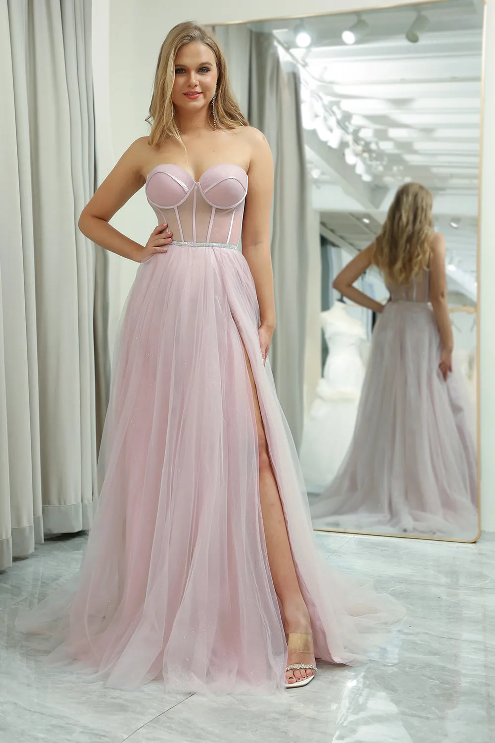 Tulle Sweetheart Light Pink Prom Dress with Corset sold by Zapaka product image thumbnail 3