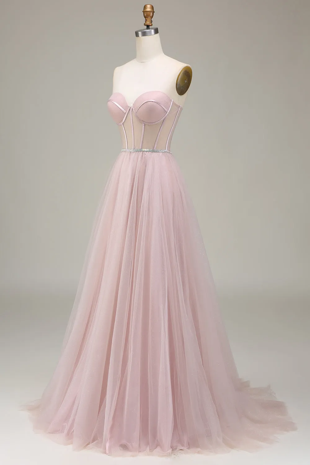 Tulle Sweetheart Light Pink Prom Dress with Corset sold by Zapaka product image thumbnail 4