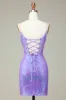 Stylish Bodycon Spaghetti Straps Lilac Sequins Corset Homecoming Dress with Criss Cross Back sold by Zapaka