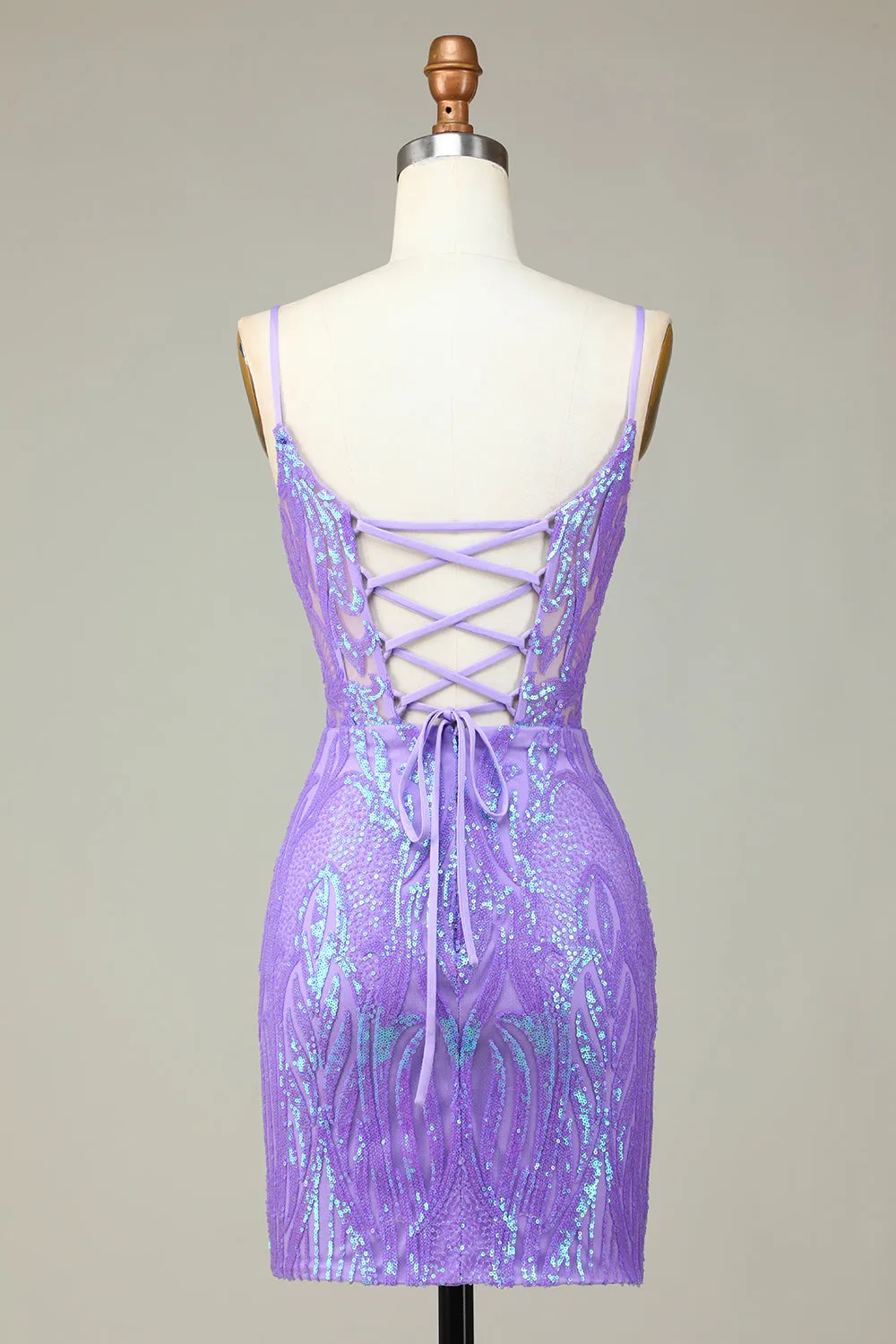 Stylish Bodycon Spaghetti Straps Lilac Sequins Corset Homecoming Dress with Criss Cross Back sold by Zapaka product image thumbnail 2
