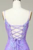 Stylish Bodycon Spaghetti Straps Lilac Sequins Corset Homecoming Dress with Criss Cross Back sold by Zapaka