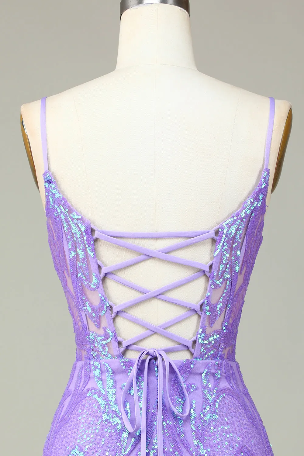 Stylish Bodycon Spaghetti Straps Lilac Sequins Corset Homecoming Dress with Criss Cross Back sold by Zapaka product image thumbnail 5