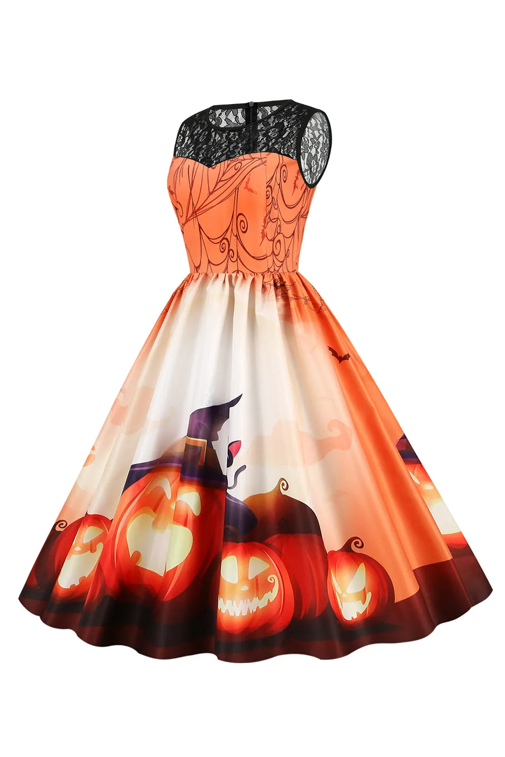 Vintage Crew Neck Lace Panel Print Halloween Dress sold by Zapaka product image thumbnail 3