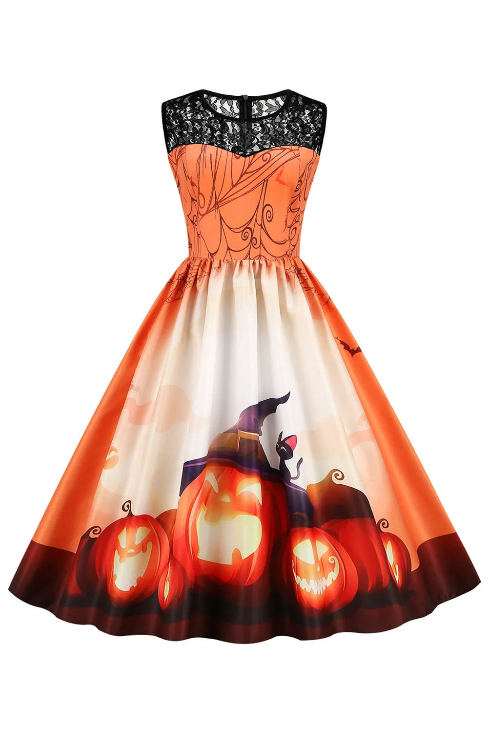 Vintage Crew Neck Lace Panel Print Halloween Dress sold by Zapaka