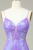 Stylish Bodycon Spaghetti Straps Lilac Sequins Corset Homecoming Dress with Criss Cross Back sold by Zapaka