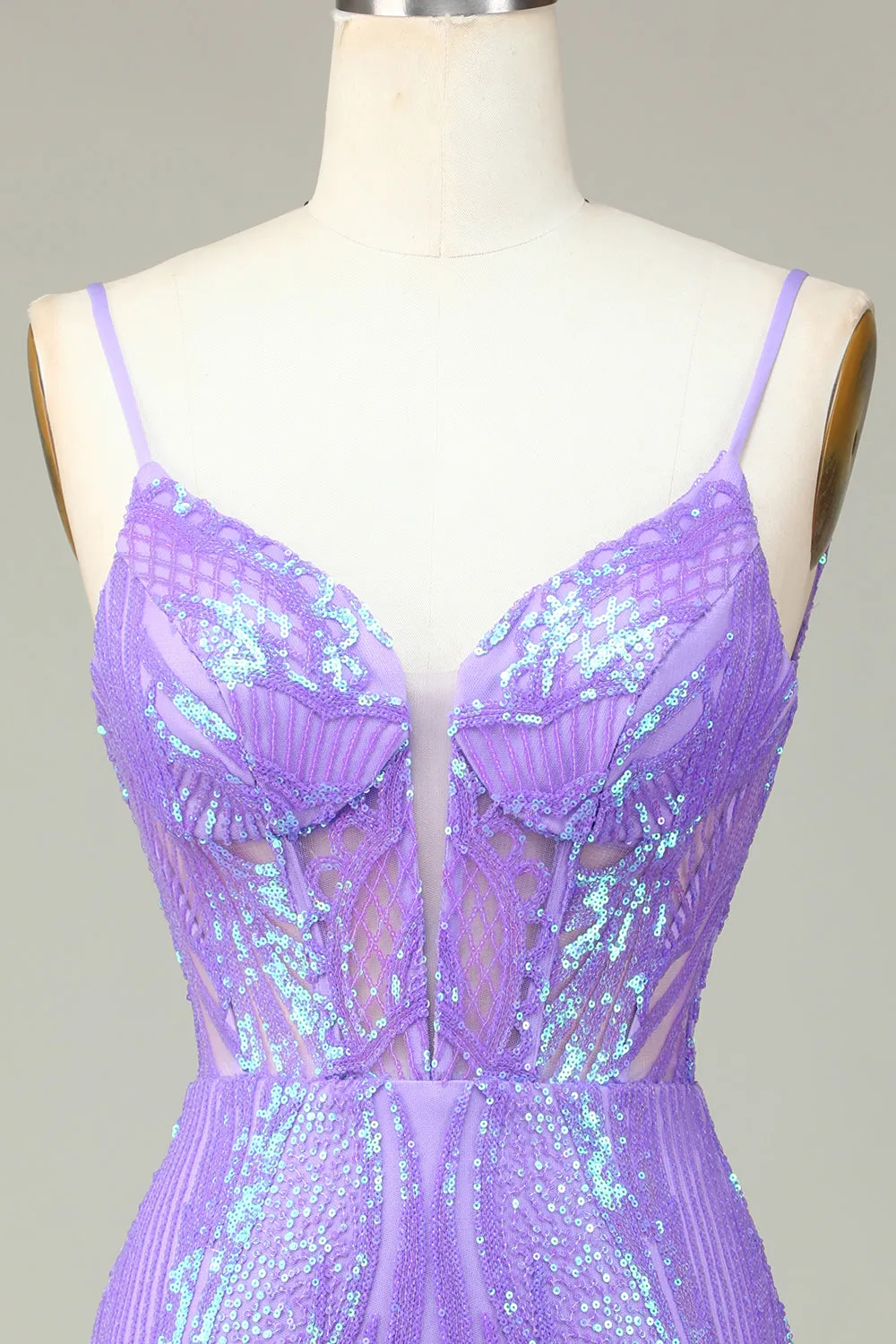 Stylish Bodycon Spaghetti Straps Lilac Sequins Corset Homecoming Dress with Criss Cross Back sold by Zapaka product image thumbnail 4