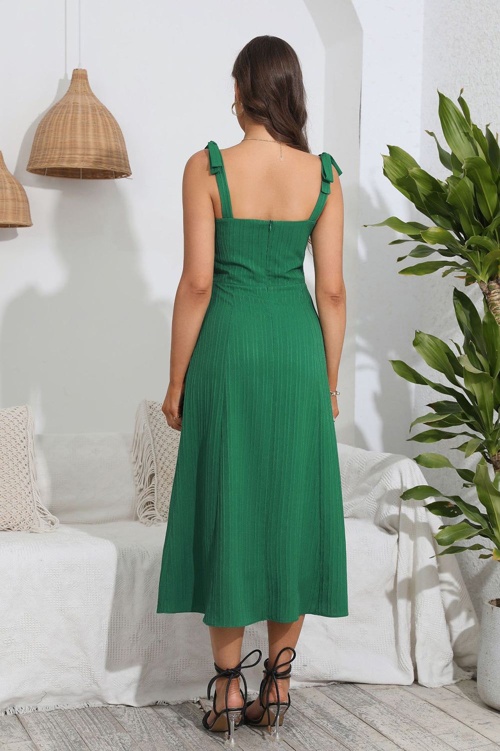Green Spaghetti Straps Summer Party Dress with Slit sold by Zapaka product image thumbnail 2