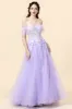 A Line Spaghetti Straps Long Purple Prom Dress with Appliques sold by Zapaka