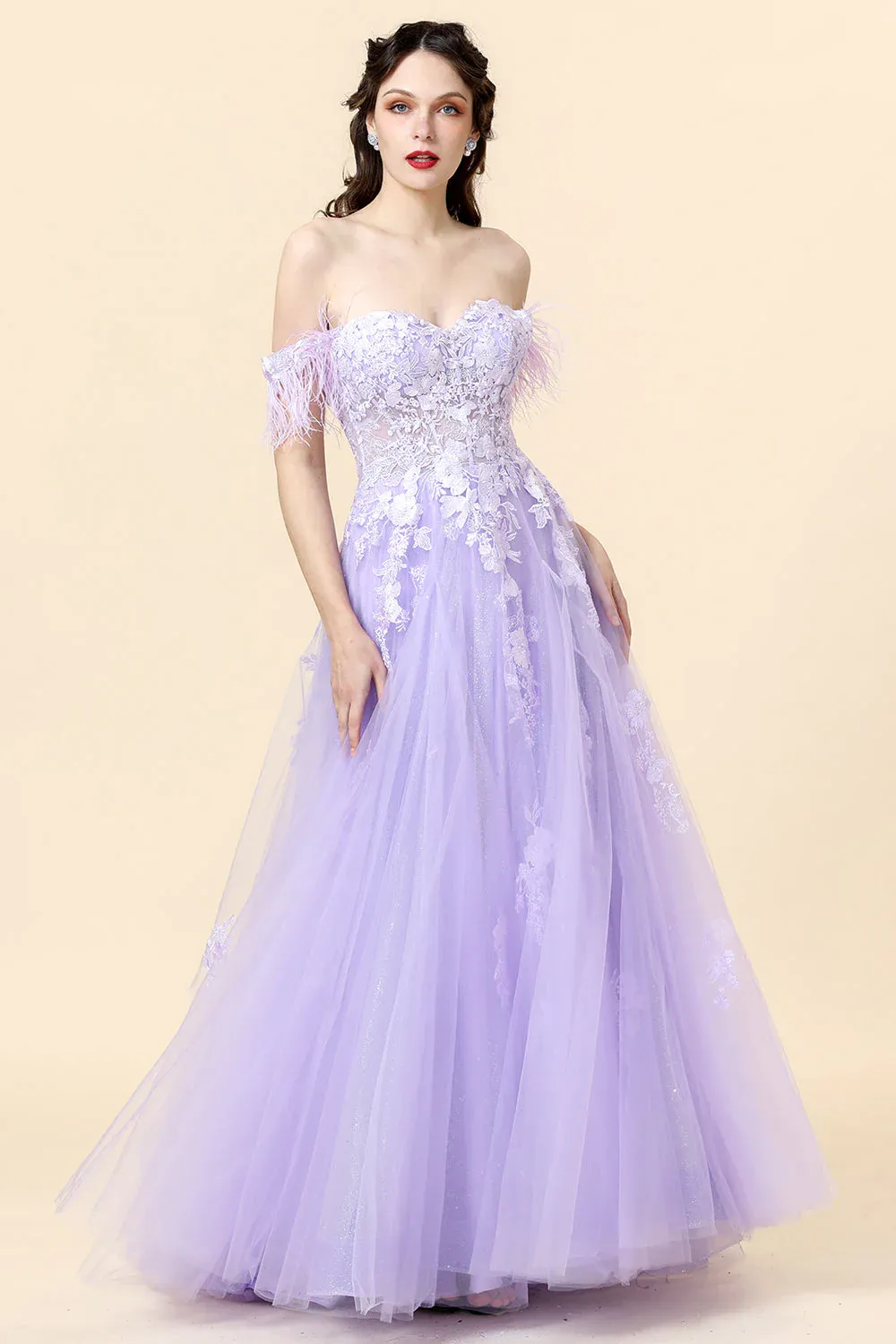 A Line Spaghetti Straps Long Purple Prom Dress with Appliques sold by Zapaka product image thumbnail 3