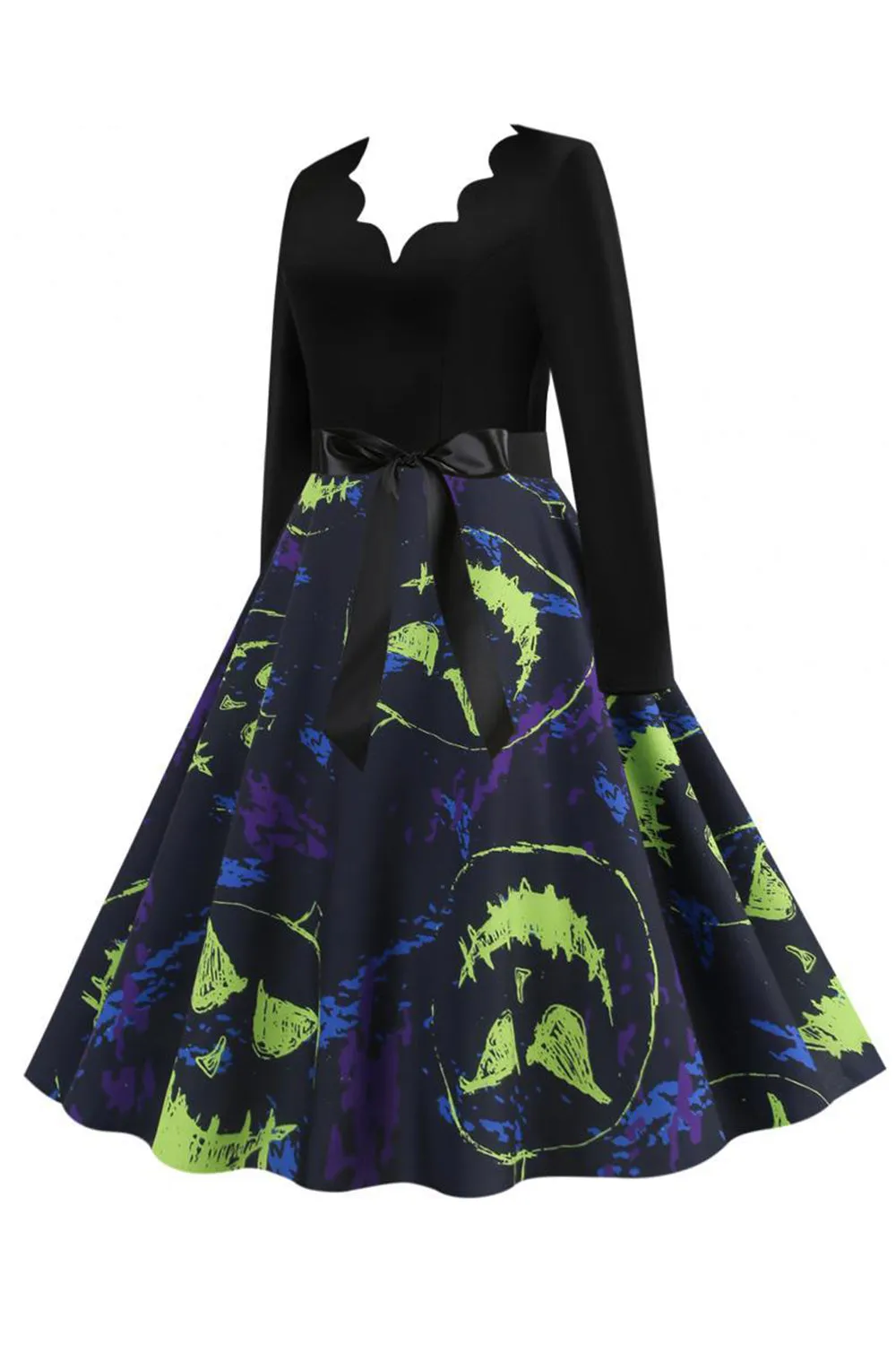 V Neck Black Halloween Printed Vintage Dress sold by Zapaka product image thumbnail 3