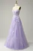 A Line Spaghetti Straps Long Purple Prom Dress with Appliques sold by Zapaka