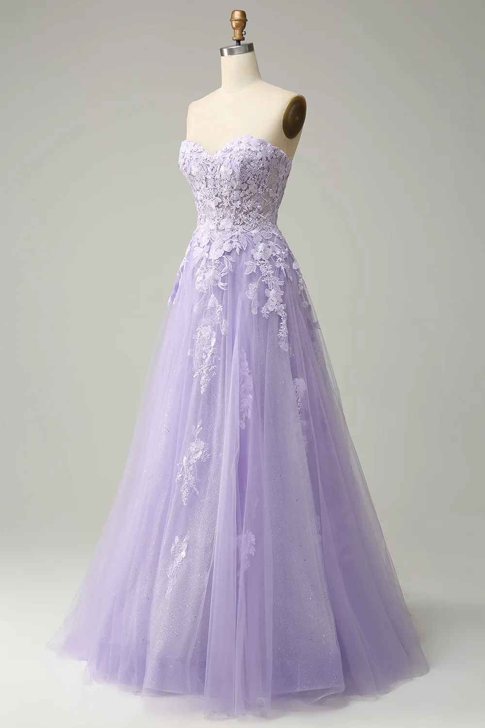 A Line Spaghetti Straps Long Purple Prom Dress with Appliques sold by Zapaka product image thumbnail 4