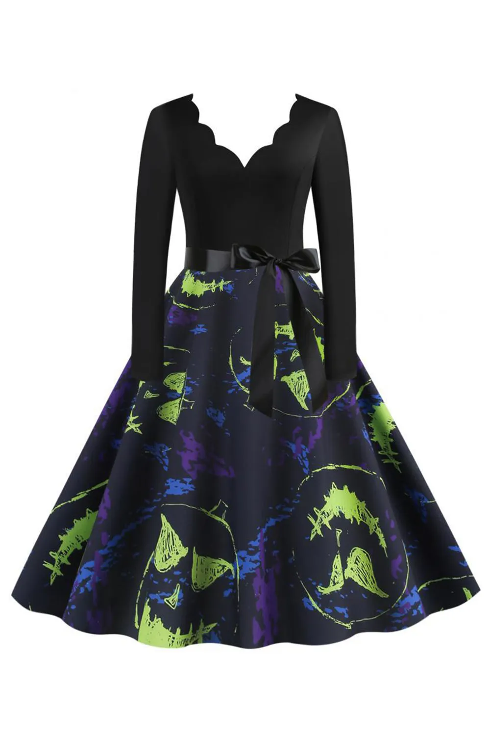 V Neck Black Halloween Printed Vintage Dress sold by Zapaka