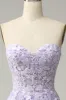 A Line Spaghetti Straps Long Purple Prom Dress with Appliques sold by Zapaka