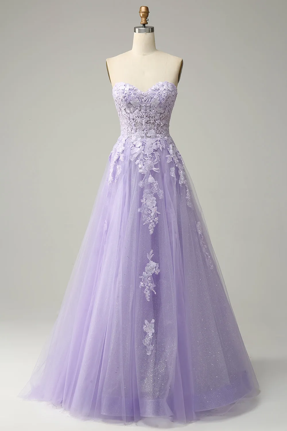 A Line Spaghetti Straps Long Purple Prom Dress with Appliques sold by Zapaka
