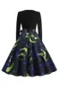 V Neck Black Halloween Printed Vintage Dress sold by Zapaka