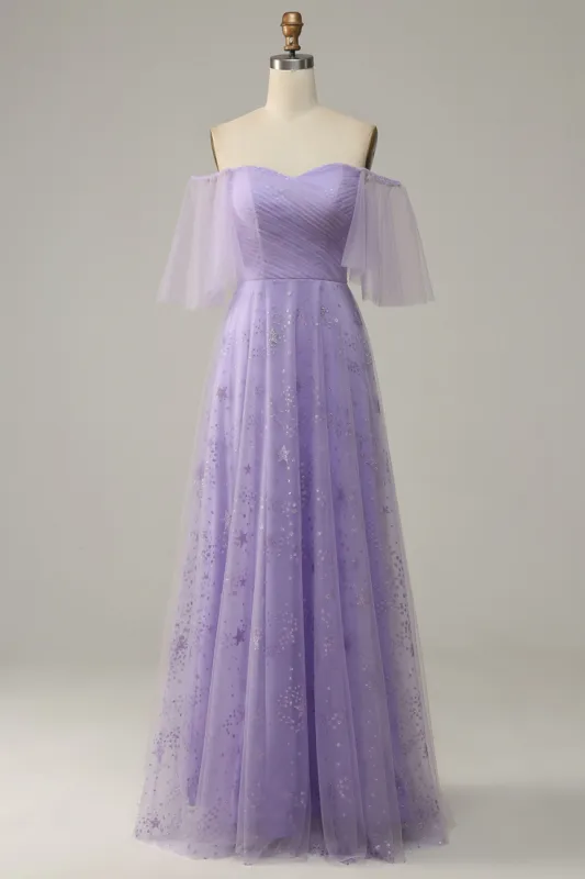 Off Shoulder Lavender Prom Dress with Ruffles sold by Zapaka