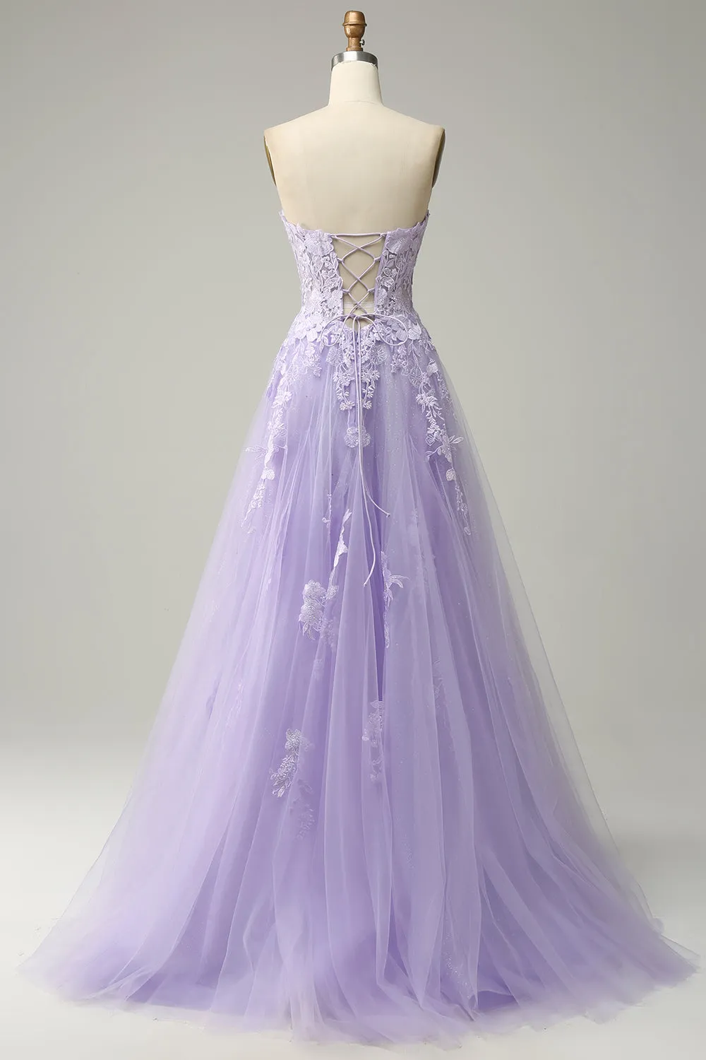 A Line Spaghetti Straps Long Purple Prom Dress with Appliques sold by Zapaka product image thumbnail 2