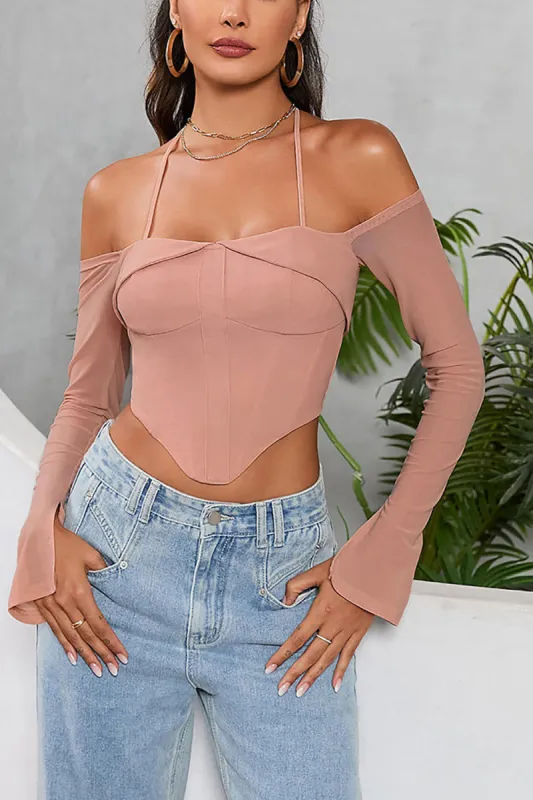 Blush Halter Off the Shoulder Corset Top sold by Zapaka