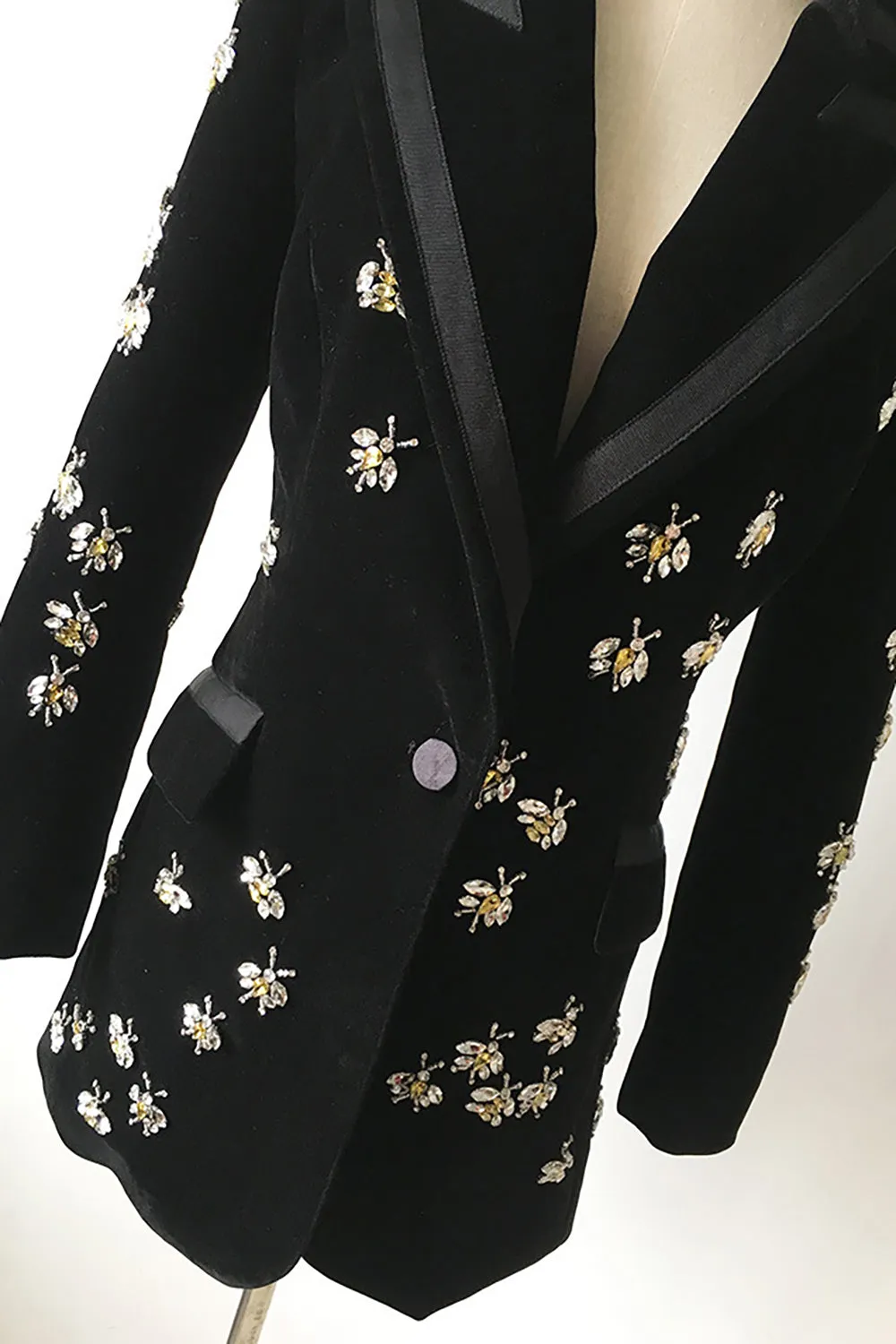 Sparkly Black Velvet Beaded Bees Women Blazer sold by Zapaka product image thumbnail 4