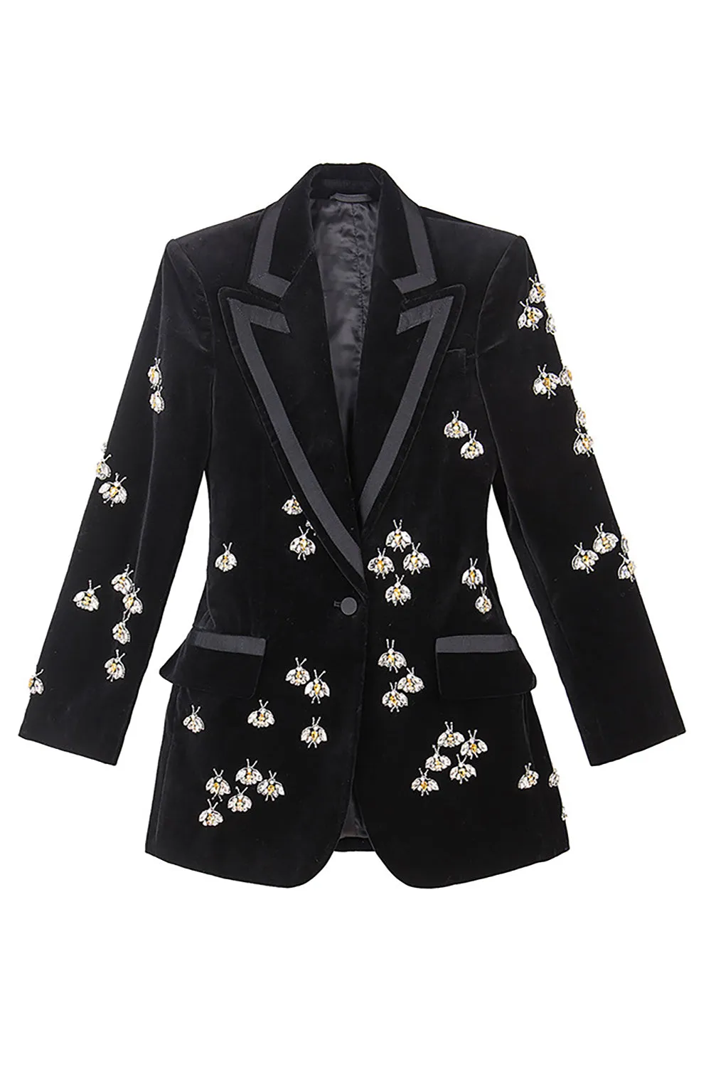 Sparkly Black Velvet Beaded Bees Women Blazer sold by Zapaka