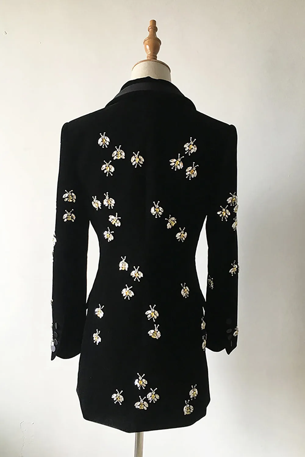 Sparkly Black Velvet Beaded Bees Women Blazer sold by Zapaka product image thumbnail 2