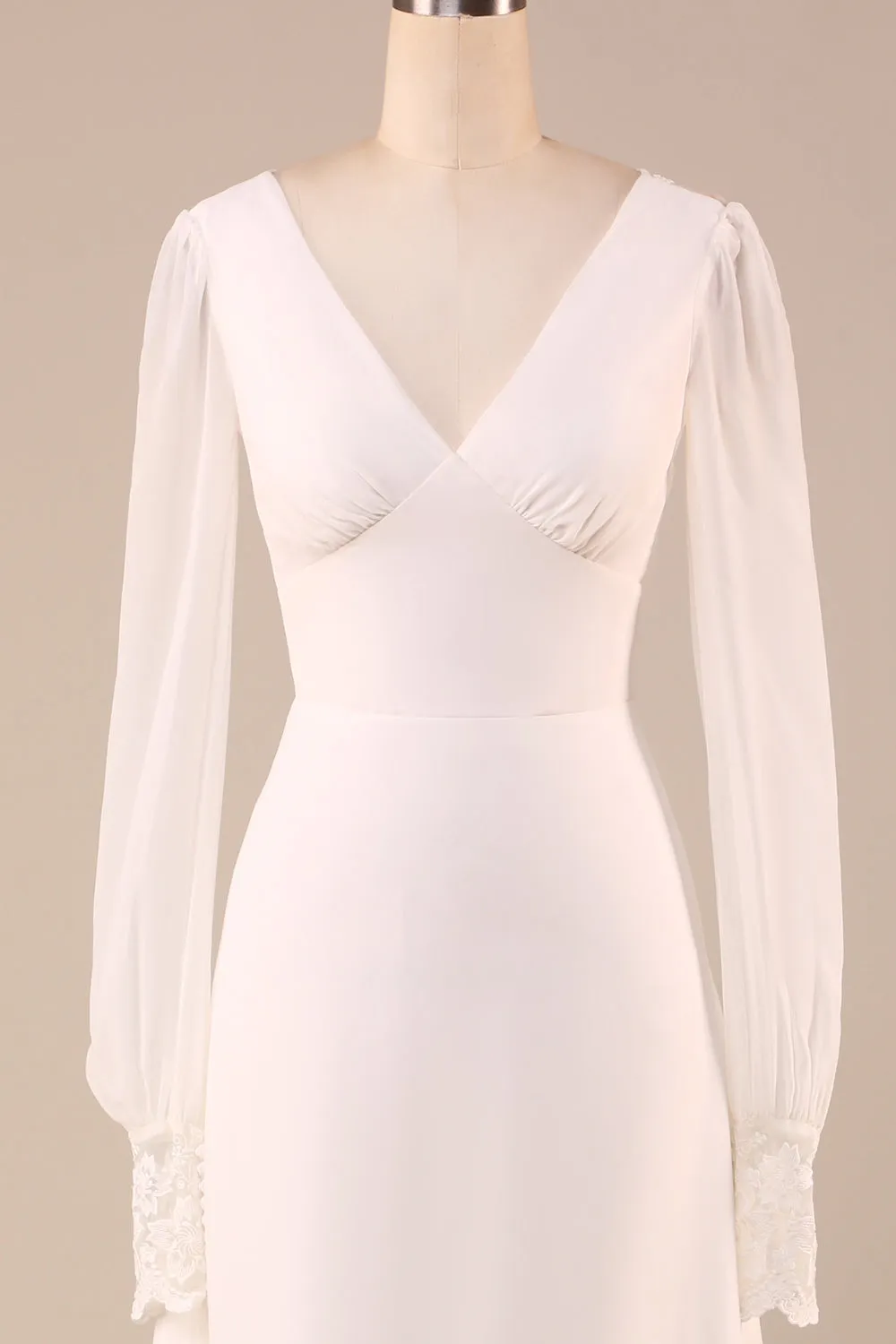 Ivory Long Sleeves Boho Chiffon Open Back Wedding Dress sold by Zapaka product image thumbnail 3