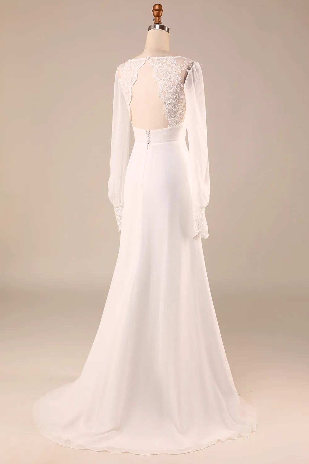 Ivory Long Sleeves Boho Chiffon Open Back Wedding Dress sold by Zapaka product image thumbnail 2
