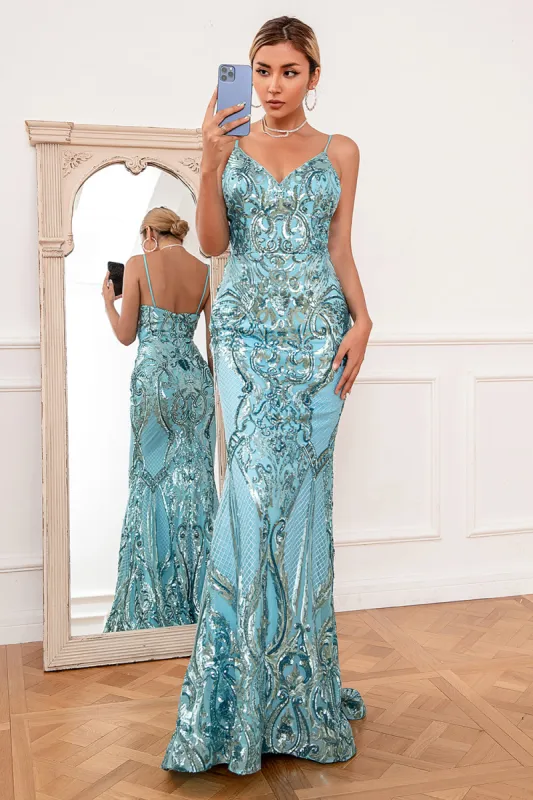 Blue Mermaid Sequin Long Prom Dress sold by Zapaka