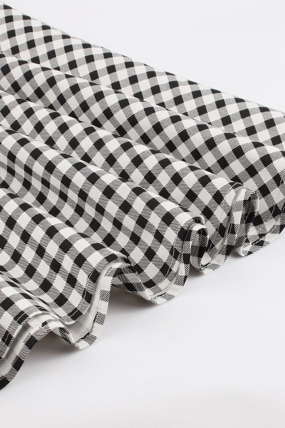 Sweetheart Short Sleeves Plaid Black Vintage Dress with Button sold by Zapaka product image thumbnail 5