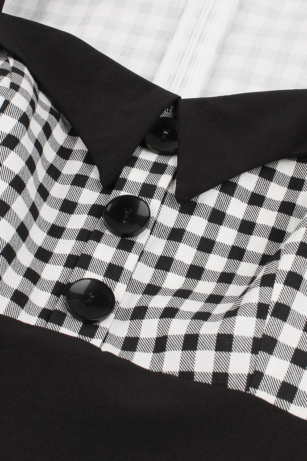 Sweetheart Short Sleeves Plaid Black Vintage Dress with Button sold by Zapaka product image thumbnail 3