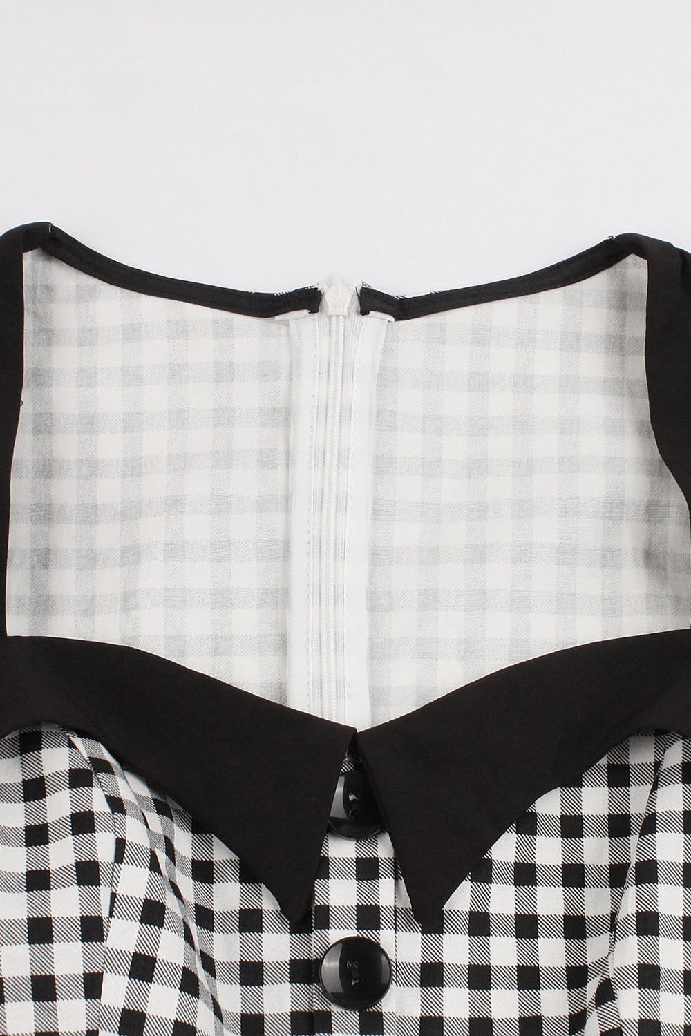 Sweetheart Short Sleeves Plaid Black Vintage Dress with Button sold by Zapaka product image thumbnail 4