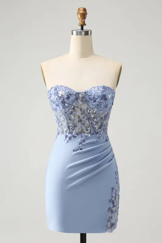 Glitter Lilac Strapless Sequined Appliques Strapless Tight Homecoming Dress sold by Zapaka