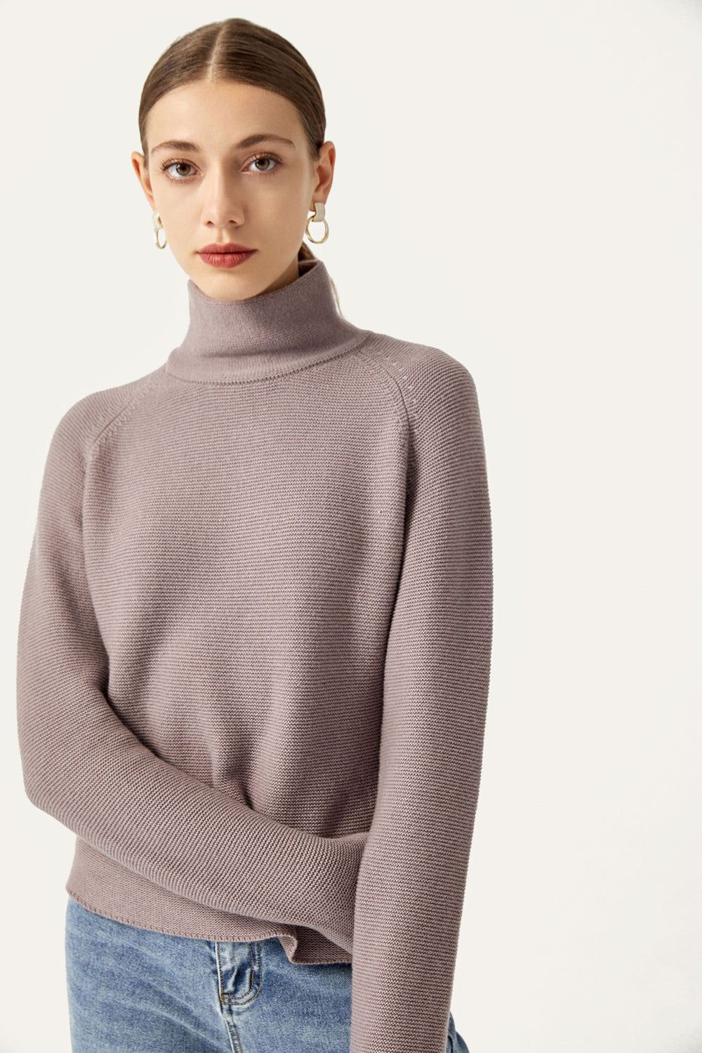 Grey Knitted Cropped Turtleneck Sweater sold by Zapaka product image thumbnail 5