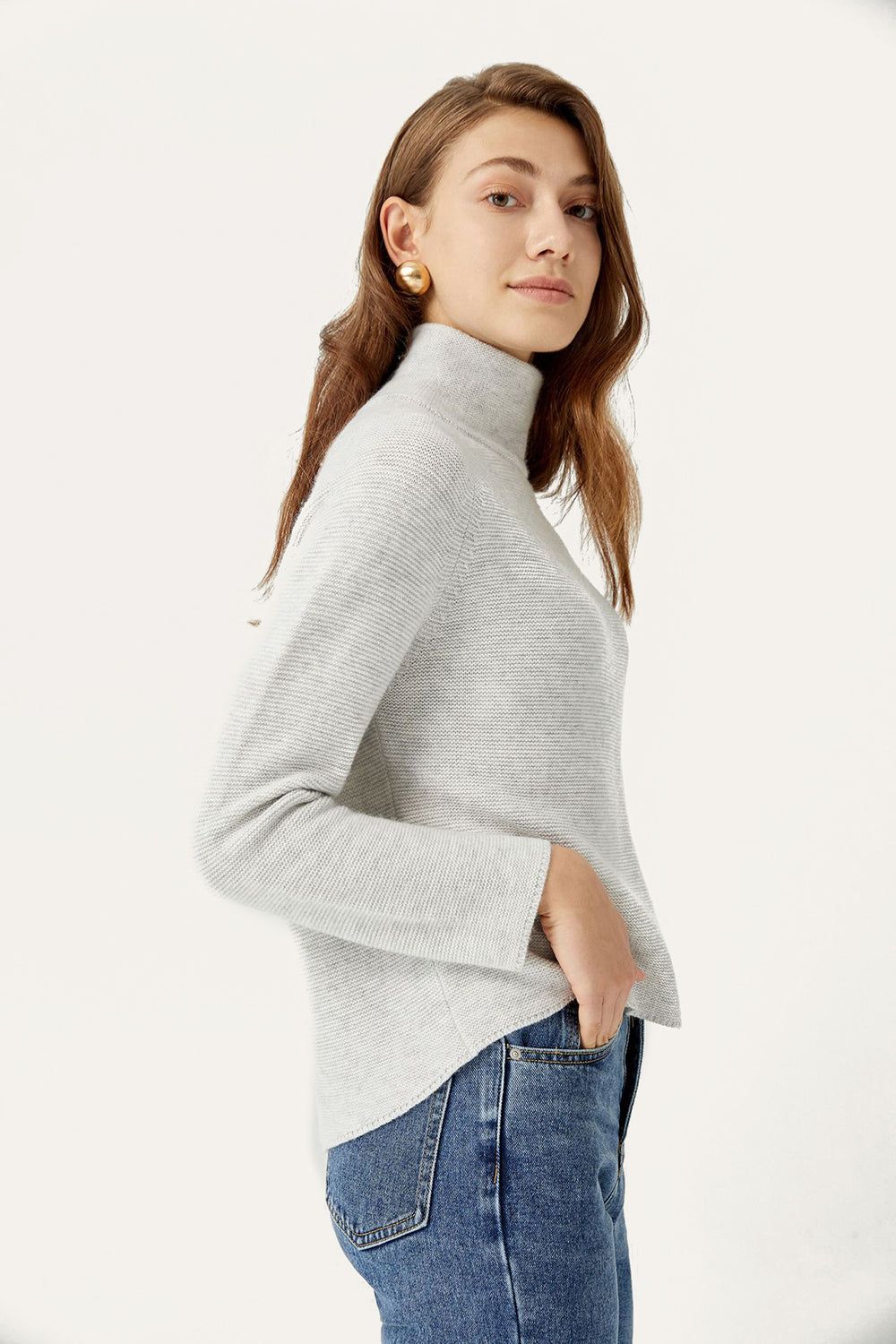 Grey Knitted Cropped Turtleneck Sweater sold by Zapaka product image thumbnail 3