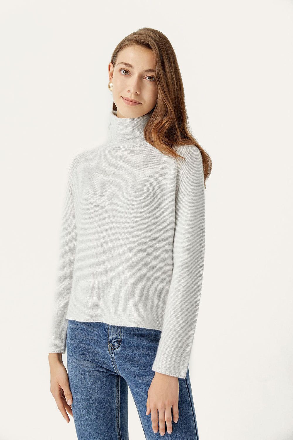 Grey Knitted Cropped Turtleneck Sweater sold by Zapaka product image thumbnail 4