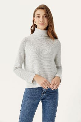 Grey Knitted Cropped Turtleneck Sweater sold by Zapaka