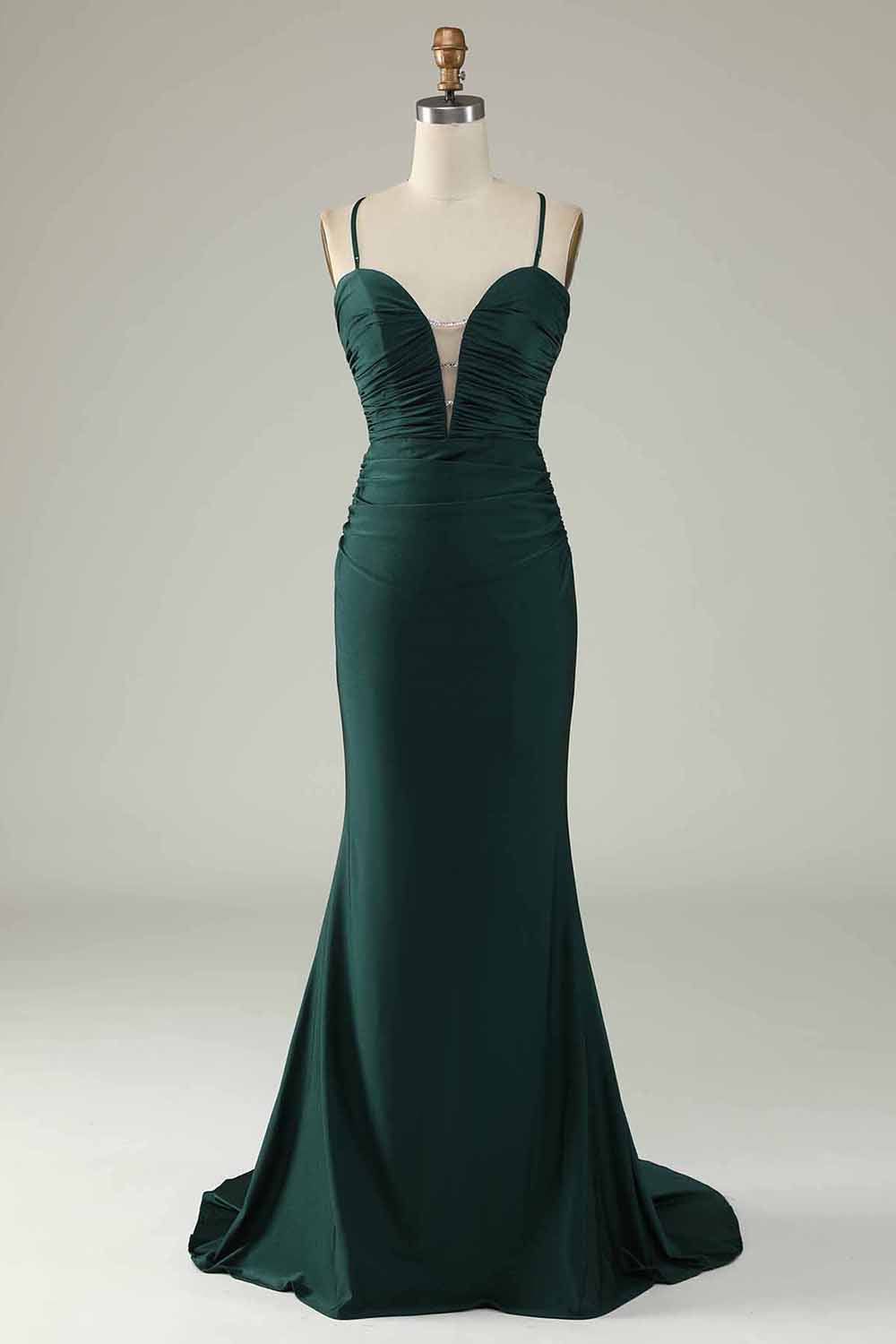 Mermaid Spaghetti Straps Dark Green Long Prom Dress sold by Zapaka