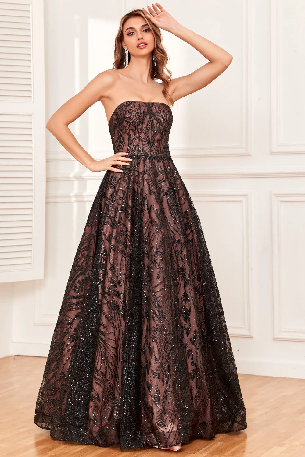 Black Strapless A Line Prom Dress with Beading sold by Zapaka product image thumbnail 5