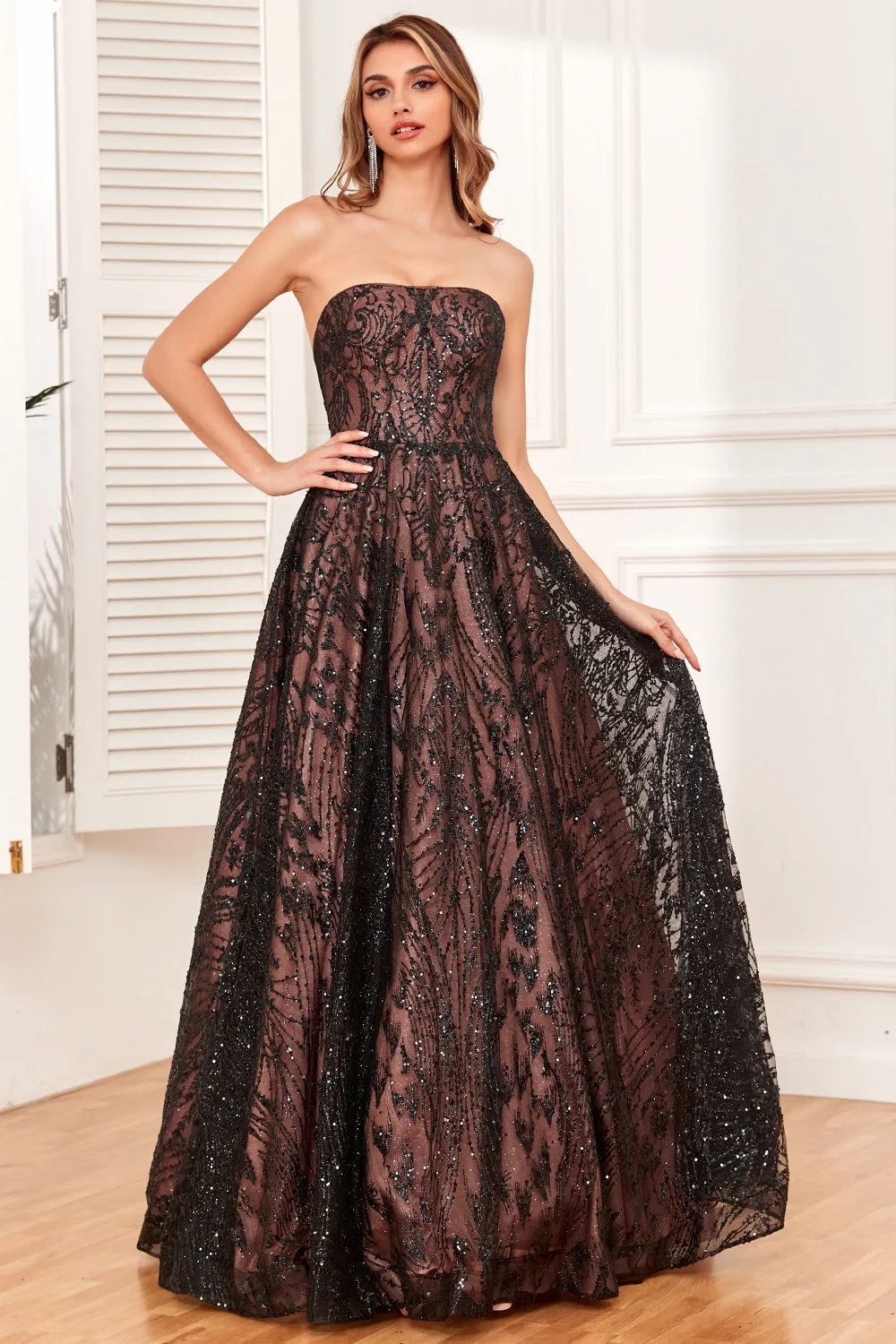 Black Strapless A Line Prom Dress with Beading sold by Zapaka product image thumbnail 3