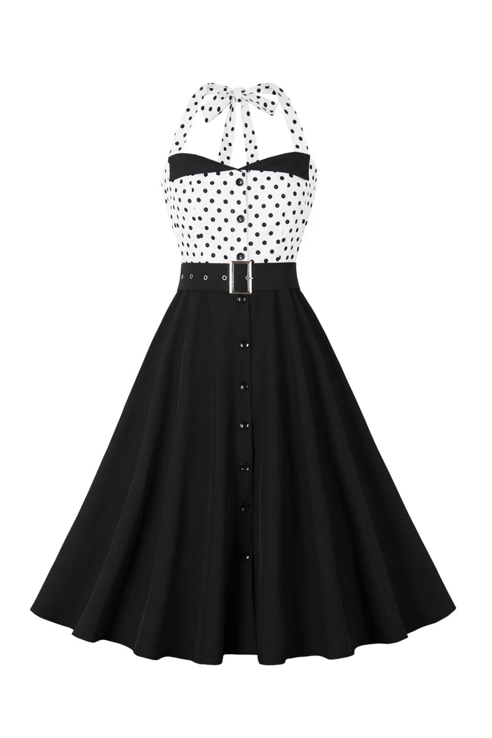 A Line Halter Neck Polka Dots Black 1950s Dress sold by Zapaka