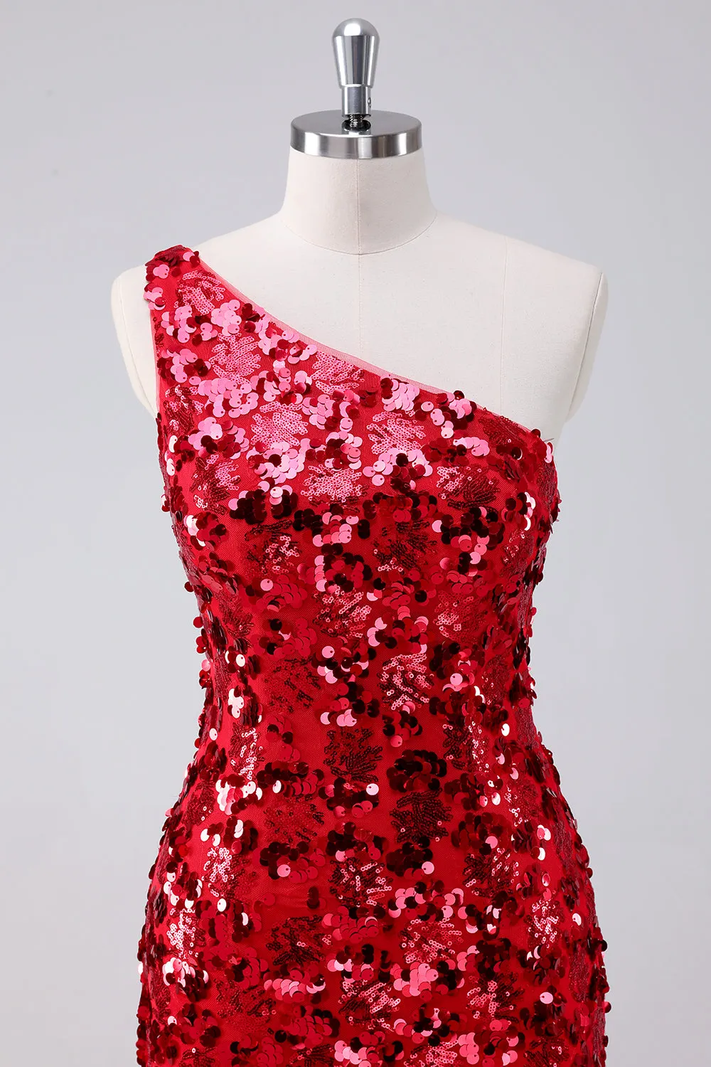 Sparkly Red One Shoulder Tight Short Homecoming Dress with Sequins sold by Zapaka product image thumbnail 4