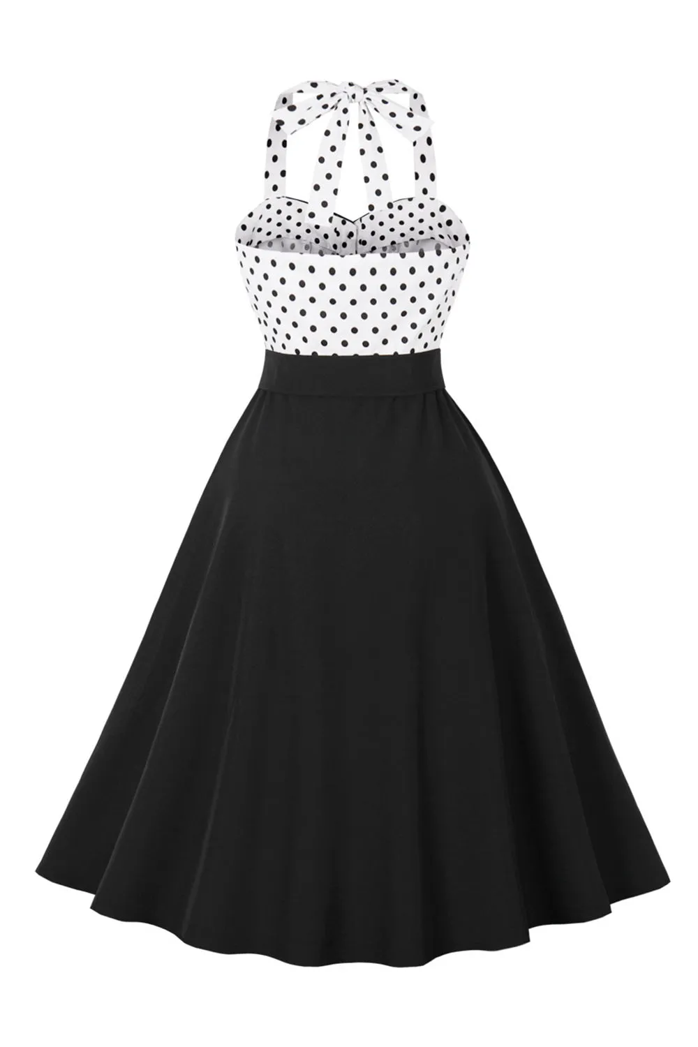 A Line Halter Neck Polka Dots Black 1950s Dress sold by Zapaka product image thumbnail 2
