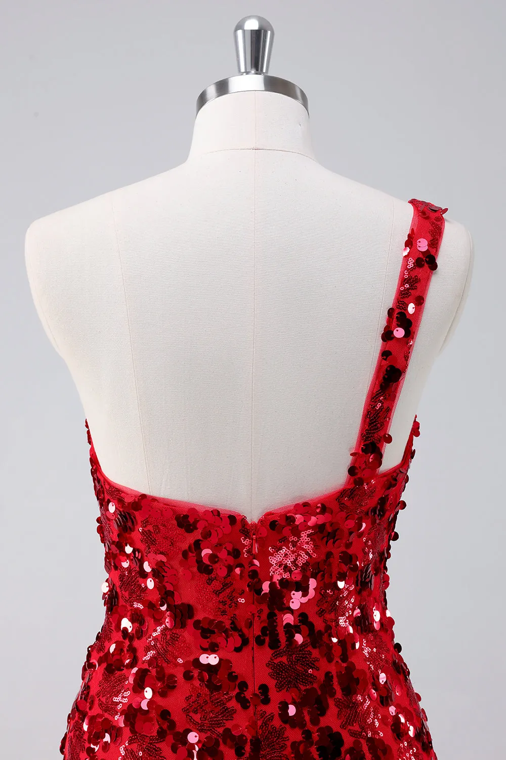 Sparkly Red One Shoulder Tight Short Homecoming Dress with Sequins sold by Zapaka product image thumbnail 5