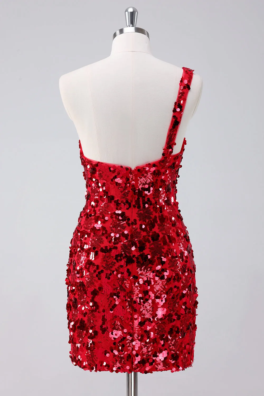 Sparkly Red One Shoulder Tight Short Homecoming Dress with Sequins sold by Zapaka product image thumbnail 2