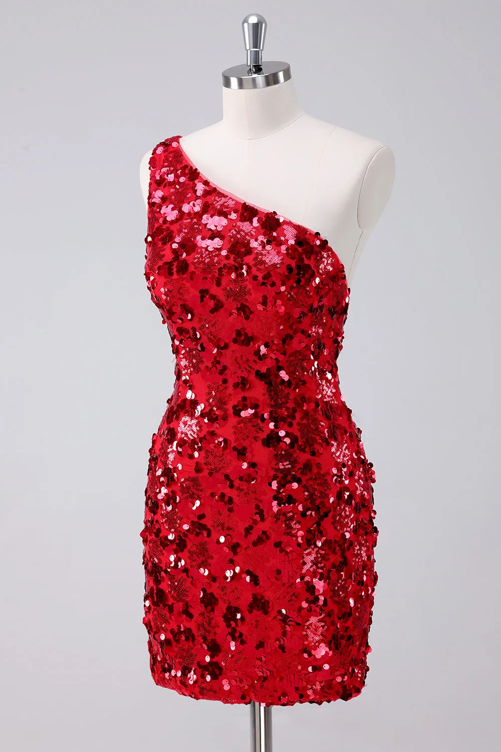 Sparkly Red One Shoulder Tight Short Homecoming Dress with Sequins sold by Zapaka product image thumbnail 3