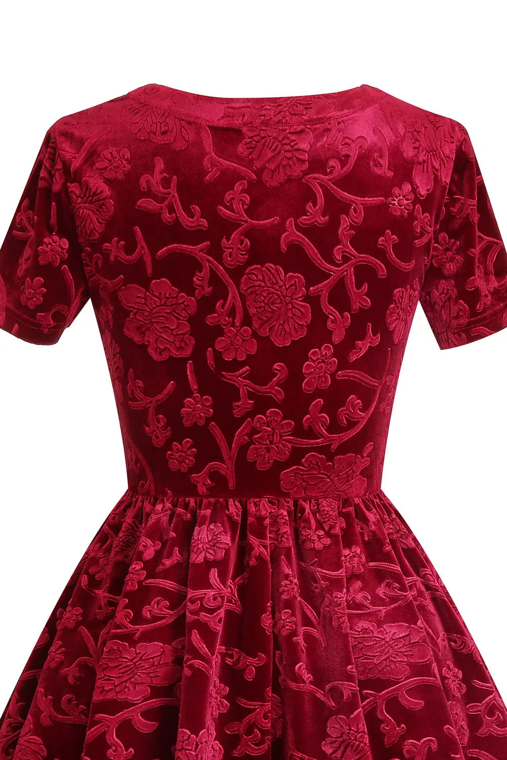 Burgundy Short Sleeves Velvet Party Dress sold by Zapaka product image thumbnail 5