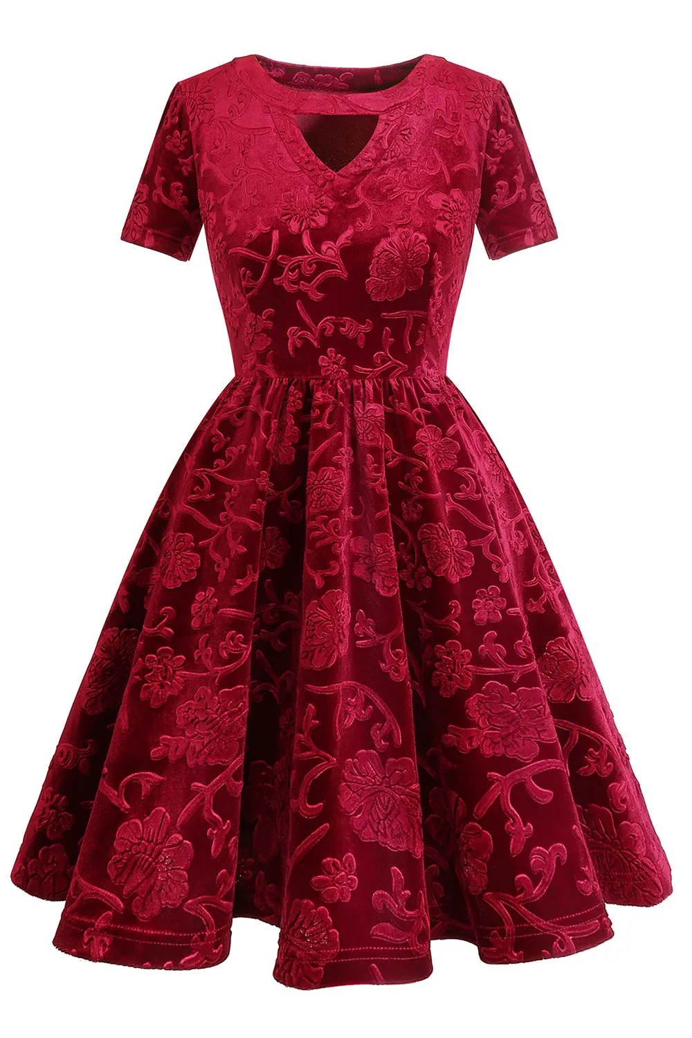 Burgundy Short Sleeves Velvet Party Dress sold by Zapaka